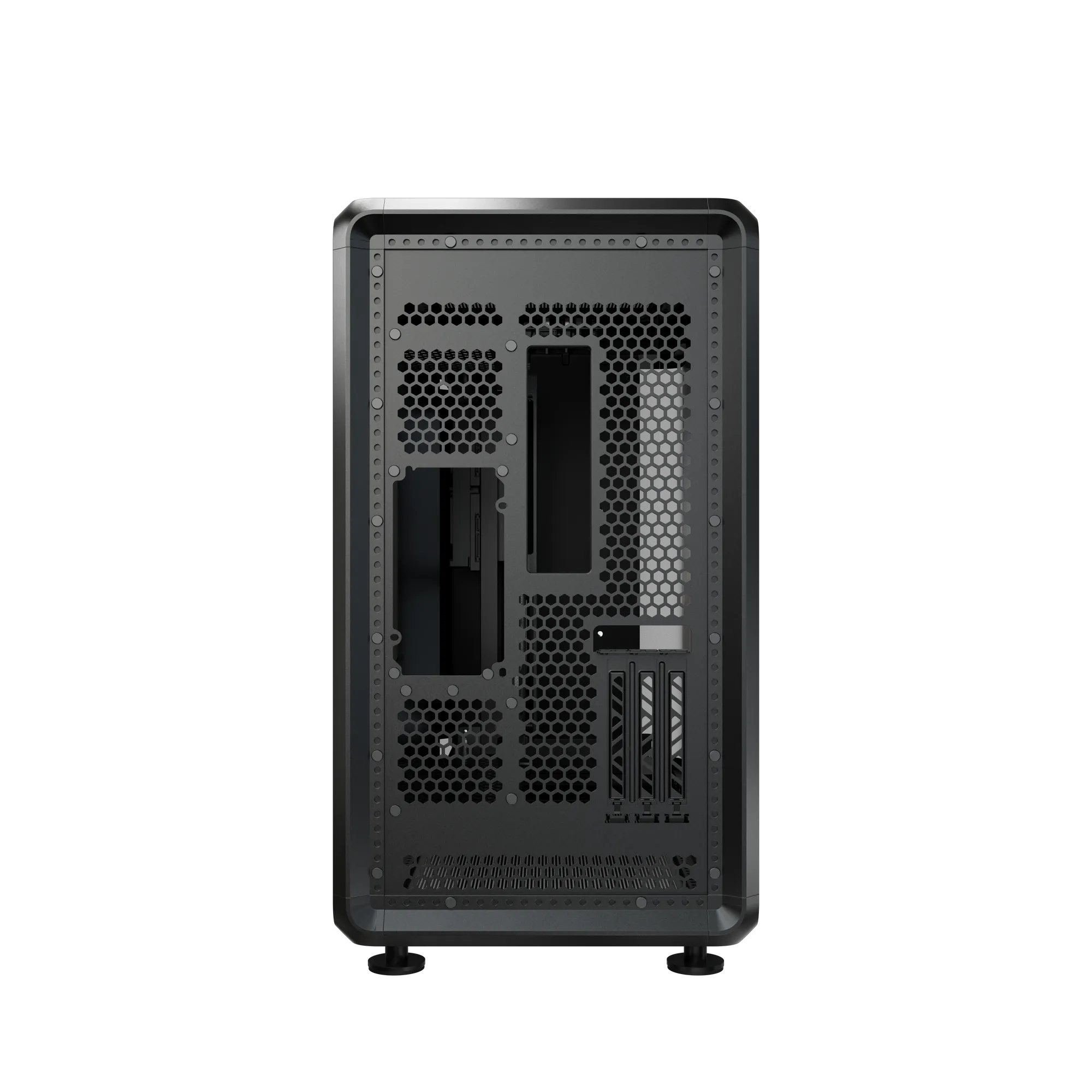 Cooler Master MasterFrame 360 Front Display Stage, Mini-ITX, Micro-ATX, ATX, and BTF with 110 mm cable clearance for clean, sleek setup Crystal Clear Design Supports up to 12×120 mm, 4×140 mm, 4×180 mm, and 4×200 mm fans, or up to 4×360 mm radiators for ultimate thermal performance. Pre-installed PCIe 5.0 riser cable enables vertical GPU mounting, ensuring full accessibility of GPU aesthetics, 2 Year Warranty