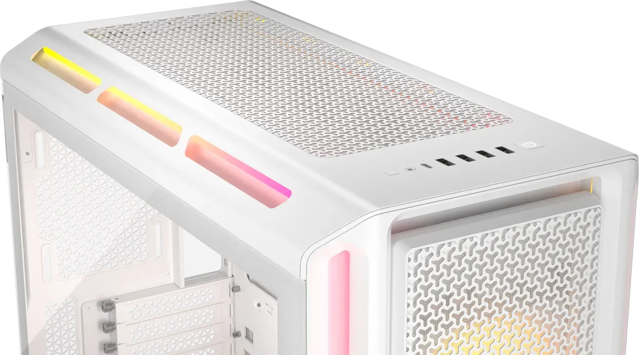 02bba114569eac41ed3c0222f9ed8ea7bab4afb2 Corsair CORSAIR iCUE LINK 5000T LX RGB Mid-Tower PC Case, 4x 2.5" Drive Bays, 2x 3.5" Drive Bays Fan layout: Front 3x 120mm, 2x 140mm; Top 3x 120mm ,2x 140mm, Side 3x 120mm, Rear 1x 120mm. iCUE LINK Hub included – 3x LX120 RGB Fans – Aurora RGB Light Strips 4x USB 3.0, 1x USB 3.1 Type-C Colour: White Mini-ITX, Micro-ATX, ATX, E-ATX - Image 1
