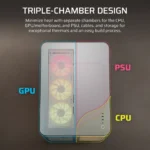 AIR 5400 LX-R RGB iCUE LINK Triple Chamber Mid-Tower PC Case 2x 2.5" , 1x 3.5" Drive Bays Fan layout: Front: 3x120mm, Rear 1x 120mm, Bottom: 3x 120mm (Incl), Top 3x120mm (1x) USB 3.2 Gen 2x2 Type-C, (2x) USB 3.2 Gen 1 Type-C, (1x) Audio in/out Mini-ITX, Micro-ATX, ATX, E-ATX Colour: White - Image 15