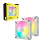 Corsair AF ELITE Series; AF140 RGB ELITE WHITE; 140mm Fluid Dynamic RGB Fan with AirGuide; Dual Pack with Lighting Node CORE - Image 3