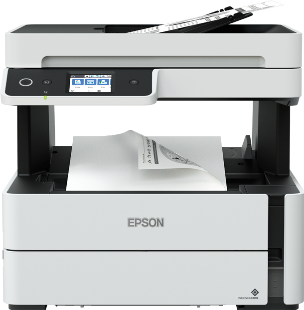 Epson EcoTank M3180 – 39ppm Mono A4 Print Scan Copy Fax USB Wi-Fi/Wi-Fi Direct Auto Duplex Rear Paper Feeder & Tray Paper Feeder Flatbed Scanner PCL5e, PCL6 (box includes 2 x ink bottles 11k pages) Compatible Paper Weight 64 g/m² – 90 g/m², 7.3 kg, Recommended Duty Cycle 200 – 1500 pages per month. Warranty 12 Month Carry-in, 100 000 pages Epson EcoTank M3180 - 39ppm Mono A4 Print Scan Copy Fax USB Wi-Fi/Wi-Fi Direct Auto Duplex Rear Paper Feeder & Tray Paper Feeder Flatbed Scanner PCL5e, PCL6 (box includes 2 x ink bottles 11k pages) Compatible Paper Weight 64 g/m² - 90 g/m², 7.3 kg, Recommended Duty Cycle 200 - 1500 pages per month. Warranty 12 Month Carry-in, 100 000 pages - Image 1