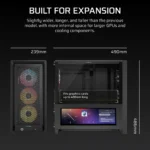 FRAME 4000D LCD RS ARGB Premium Mid-Tower PC Case XENEON EDGE 14.5" LCD Touchscreen pre-installed 2x 3.5" HDDs and up to 4x 2.5" SSD Fan layout: Front: 3x 120mm (Incl), 2x 140mm, 2x 200mm, Top: 3x 120mm, 2x 140mm, Rear: 1x 120mm (Incl), 1x 140mm, Side: 3x 120mm, 2x 140mm, Bottom: 3x 120mm (1x) USB 3.2 Gen 2 Type-C, (2x) USB 3.2 Gen 1 Type-C, (1x) Audio in/out Mini-ITX, Micro-ATX, ATX, E-ATX Colour: Black - Image 5
