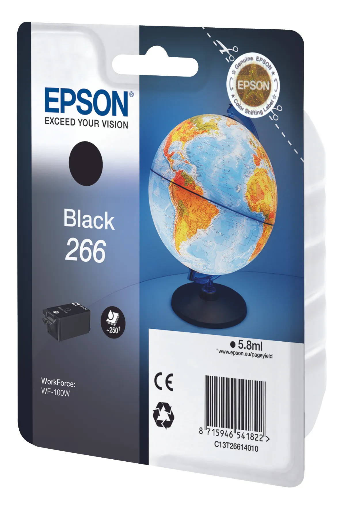 24676117_0262412573 Epson 266 Globe Single Black Ink - WF-100W - Image 1