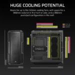 Corsair 5000T Mid-Tower High-Performance PC Case 4x 2.5" Drive Bays, 2x 3.5" Drive Bays Fan layout: Front 3x 120mm, 2x 140mm; Top 3x 120mm ,2x 140mm, Side 3x 120mm, Rear 1x 120mm 4x USB 3.0, 1x USB 3.1 Type-C Colour: Black Mini-ITX, Micro-ATX, ATX, E-ATX - Image 5