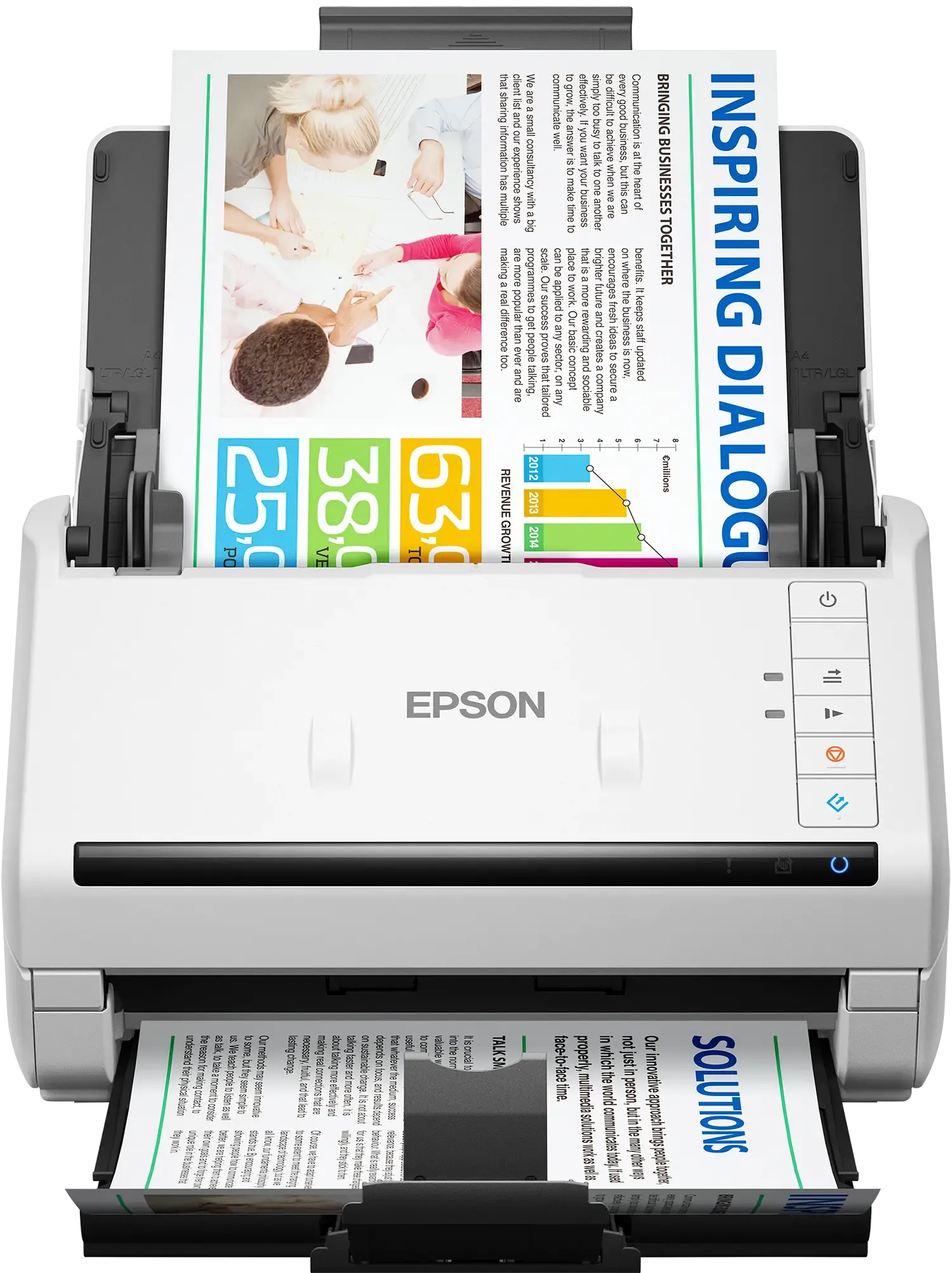Epson WorkForce DS-770II Compact sheet-fed scanner; An industry first with Slow Mode - Scan crumpled, long or fragile documents without increasing file sizes; Active Separation Roller System - Prevents tedious double feeds ensuring every piece of paper gets scanned; A4, A3 with stitching function, SheetFeed Scanner, 600 dpi x 600 dpi (Horizontal x Vertical), Mono 45ppm / Colour 45ppm, 100 sheets, 7000 page Daily Duty Cycle, 27g-413g Media, USB 3.0, Ethernet Interface (1000 Base-T/ 100-Base TX/ 10-Base-T) (optional), Single-Pass Dual-Scanning. What's in the box: Driver and utilities (CD), Main unit, Power cable, Setup guide, USB cable, Warranty document Warranty 1 Year Carry-In