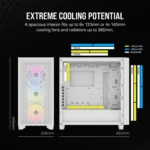 Corsair 3000D RGB AIRFLOW Mid-Tower PC Case 2x 2.5" Drive Bays, 2x 3.5" Drive Bays Fan layout: Front 3x 120mm/2x 140mm, Top 3x 120mm/2x 140mm, Rear 1x 120mm - 3x AR120 RGB Included 2x USB 3.0 Colour: White Mini-ITX, Micro-ATX, ATX - Image 8