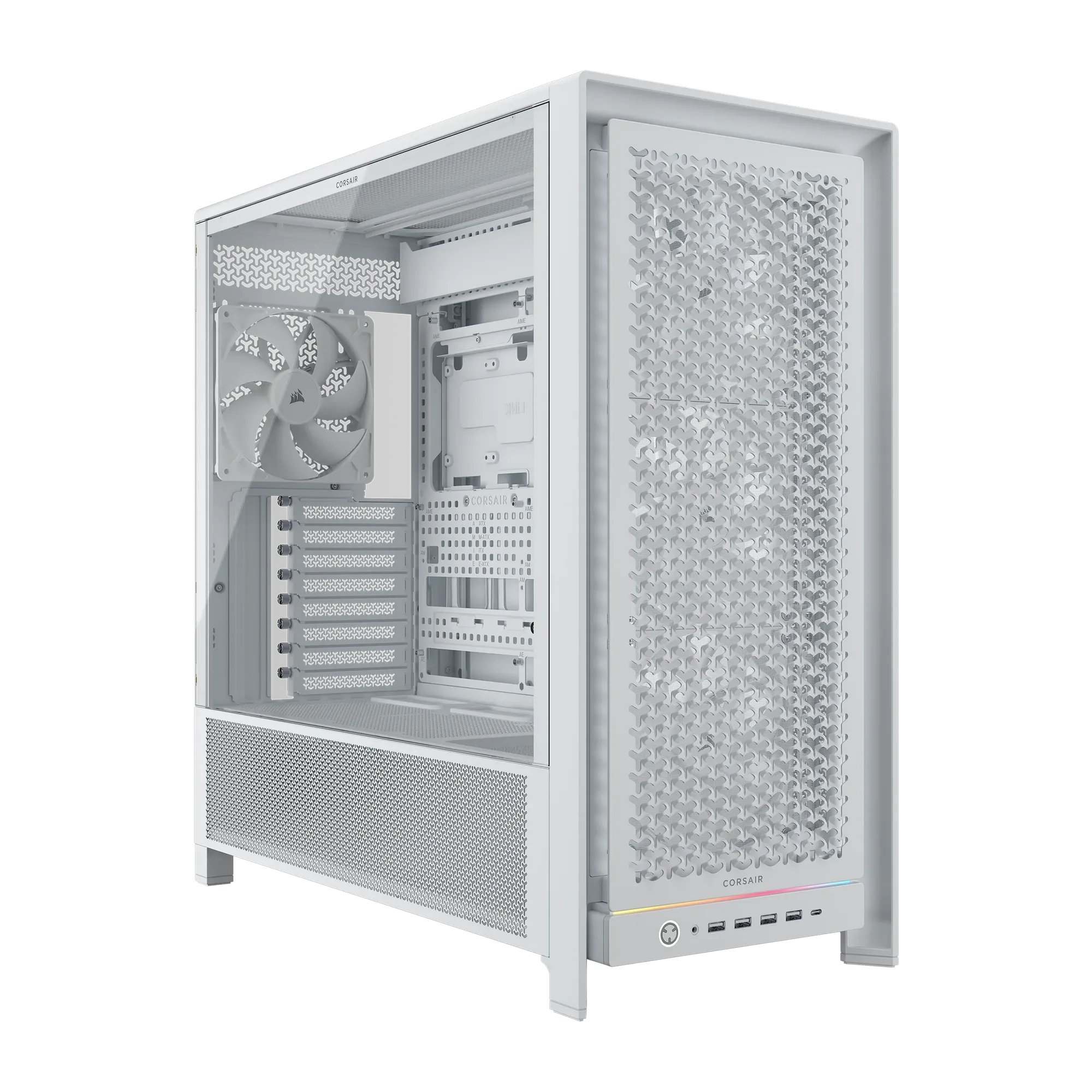 3bf46d4bf7e5c676336e1eaac98edde32b2a8c40 FRAME 5000D RS Mid-Tower PC Case 2x 2.5" , 1x 3.5" Drive Bays Fan layout: Radiator tray 3x 120mm (Incl) /2x 140mm, Rear 1x 120mm (Incl)/1x140mm, Bottom: 3x 120mm/1x120mm, Top 3x120mm/2x140mm (1x) USB 3.2 Gen 2 Type-C, (4x) USB 3.2 Gen 1 Type-A, (1x) Audio in/out Mini-ITX, Micro-ATX, ATX, E-ATX Colour: White - Image 1