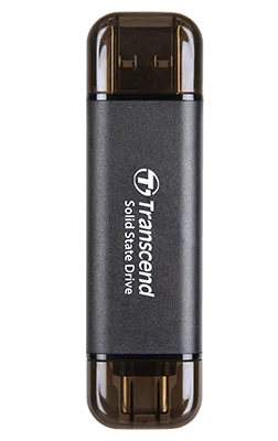 TRANSCEND 256 GB ESD310C USB3.2 TYPE A & C (USB 10Gbps) OTG COMPACT PORTABLE SSD - Read 1050MB/s Write 950 MB/s - Black