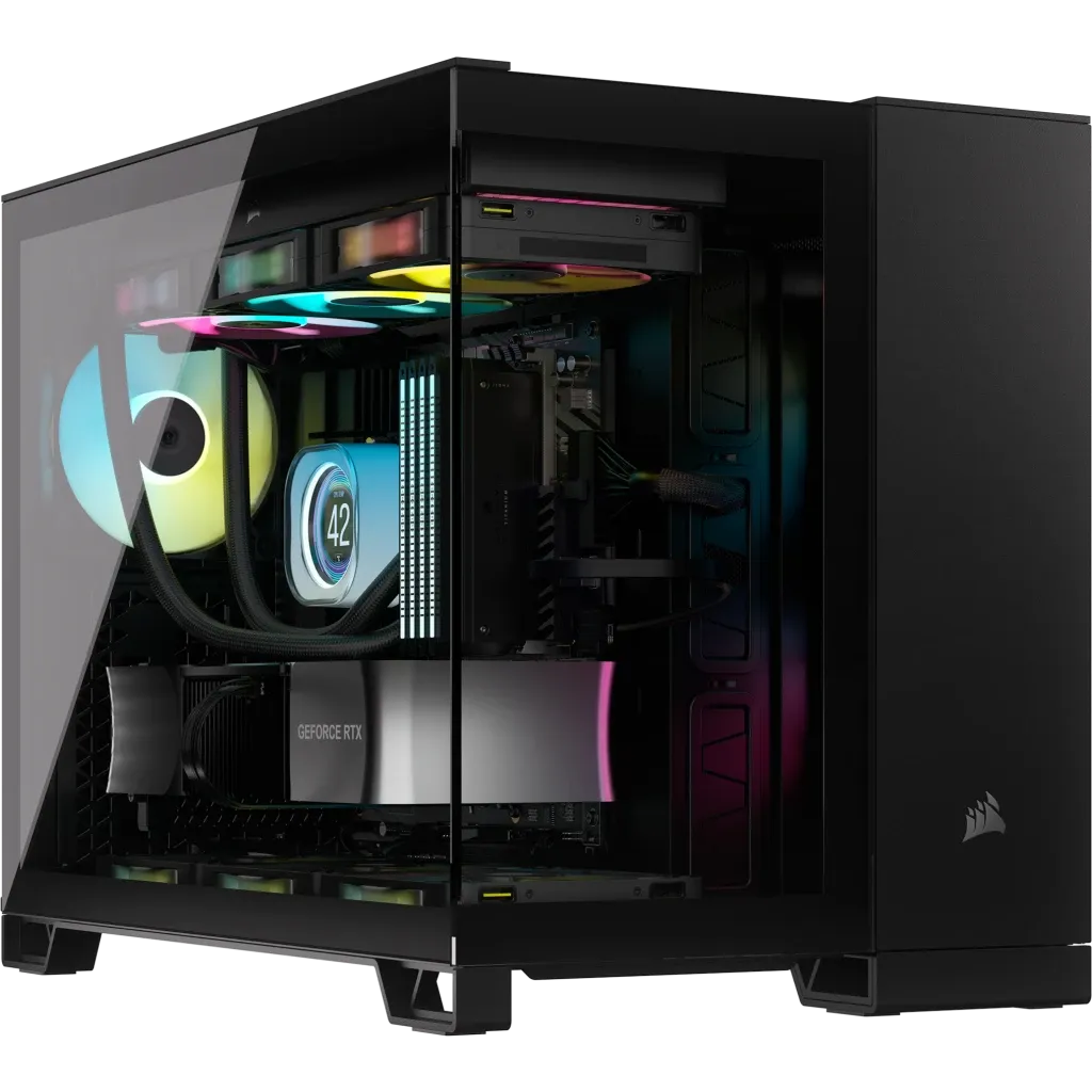 Corsair 2500X Micro ATX Dual Chamber PC Case 2x 2.5" Drive Bays, 2x 3.5" Fan layout: Top 3x 120mm ,2x 140mm, Side 2x 120mm, Bottom 3x 120mm; 2x 140mm, Rear 1x 120mm 2x USB 3.2 Type-A (Gen1), 1x USB 3.2 Type C (Gen2) Mini-ITX, Micro-ATX Colour: Black