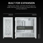 FRAME 5000D RS Mid-Tower PC Case 2x 2.5" , 1x 3.5" Drive Bays Fan layout: Radiator tray 3x 120mm (Incl) /2x 140mm, Rear 1x 120mm (Incl)/1x140mm, Bottom: 3x 120mm/1x120mm, Top 3x120mm/2x140mm (1x) USB 3.2 Gen 2 Type-C, (4x) USB 3.2 Gen 1 Type-A, (1x) Audio in/out Mini-ITX, Micro-ATX, ATX, E-ATX Colour: White - Image 4