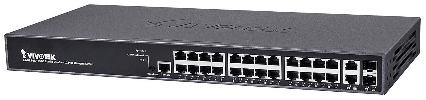 40951771_0506420118 VIVOTEK Managed 24x GE PoE; 2x Combo SFP Switch; 370W - Image 1