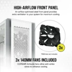 Corsair 7000D AIRFLOW Full-Tower ATX PC Case 10x 2.5" Drive Bays, 6x 3.5" Drive Bays Fan layout: Front 3x 120mm, 3x 140mm, Top 3x 120mm ,3x 140mm, Side 4x 120mm, Rear 1x 120mm, 1x 140mm 4x USB 3.0, 1x USB 3.1 Type-C Colour: White Mini-ITX, Micro-ATX, ATX, E-ATX - Image 16