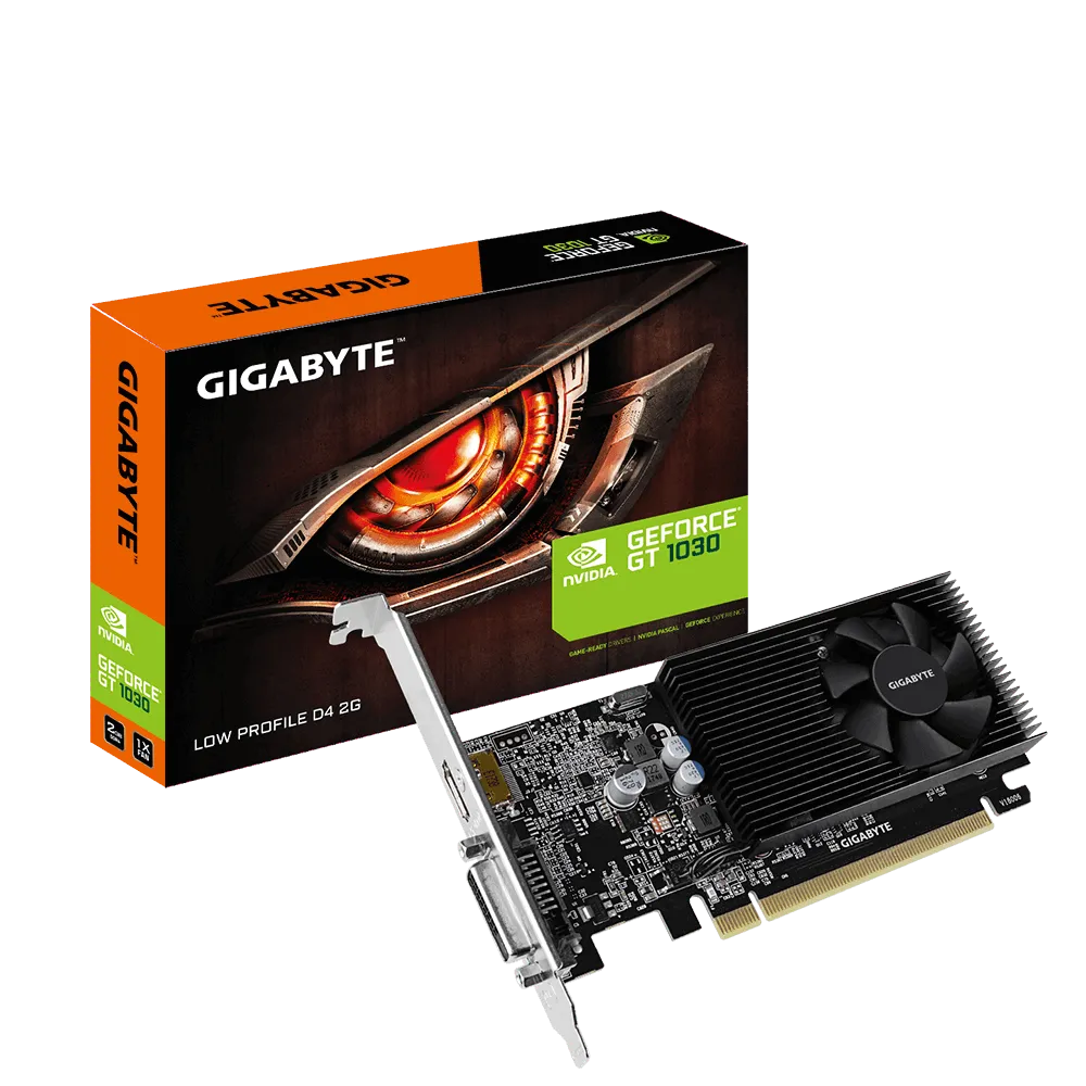 55182518_2824145016 GIGABYTE nVidia GeForce GT 1030 - 2GB GDDR4; 64-Bit Memory Bus; PCI Express 2.0; 1x Dual-Link DVI-D; 1x HDMI; Low Profile - Image 1