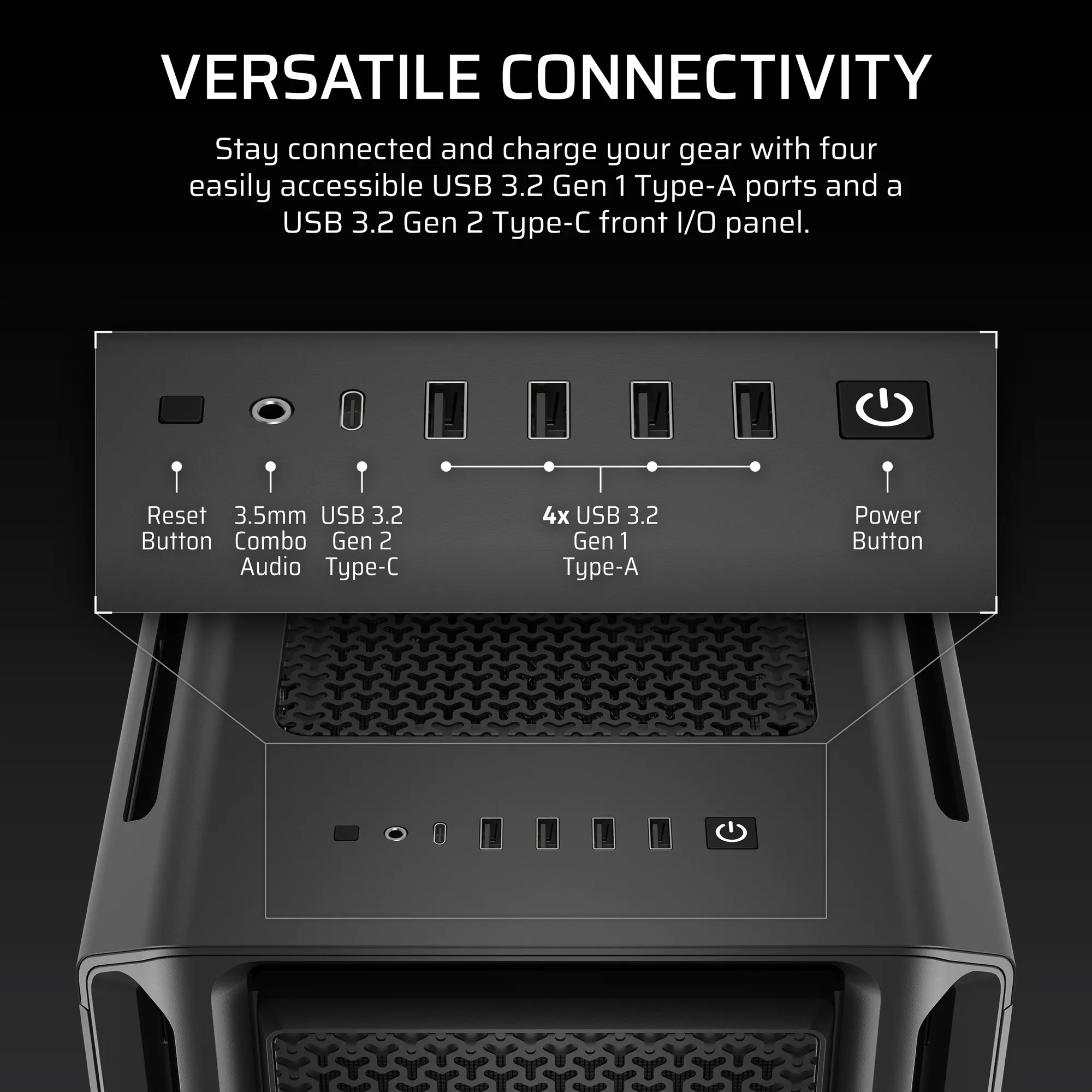 Corsair 5000T Mid-Tower High-Performance PC Case 4x 2.5" Drive Bays, 2x 3.5" Drive Bays Fan layout: Front 3x 120mm, 2x 140mm; Top 3x 120mm ,2x 140mm, Side 3x 120mm, Rear 1x 120mm 4x USB 3.0, 1x USB 3.1 Type-C Colour: Black Mini-ITX, Micro-ATX, ATX, E-ATX