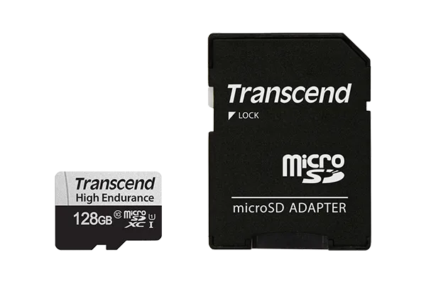 TRANSCEND 350V 128GB HIGH ENDURANCE MICRO SD UHS-I U1 CLASS10 - READ 100 MB/S - WRITE 45MB/S - WITH SD ADPTOR