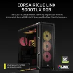 Corsair CORSAIR iCUE LINK 5000T LX RGB Mid-Tower PC Case, 4x 2.5" Drive Bays, 2x 3.5" Drive Bays Fan layout: Front 3x 120mm, 2x 140mm; Top 3x 120mm ,2x 140mm, Side 3x 120mm, Rear 1x 120mm. iCUE LINK Hub included – 3x LX120 RGB Fans – Aurora RGB Light Strips 4x USB 3.0, 1x USB 3.1 Type-C Colour: Black Mini-ITX, Micro-ATX, ATX, E-ATX - Image 3
