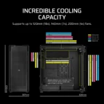 CORSAIR 9000D RGB AIRFLOW Super Full-Tower PC Case 2x 3.5" HDDs and up to 6x 2.5" SSD Fan layout: Front: 8x 120mm, 3x 140mm, 2x 200mm, Top: 8x 120mm, 3x 140mm, 2x 200mm, Rear: 2x 120mm, 1x 140mm, Side: 3x 120mm (No fans Incl) (2x) USB 3.2 Gen 2 Type C, (4x) USB 3.2 Gen 1 Type A, (1x) Audio in/out Mini-ITX, Micro-ATX, ATX, E-ATX, SSI-EE Colour: Black - Image 8