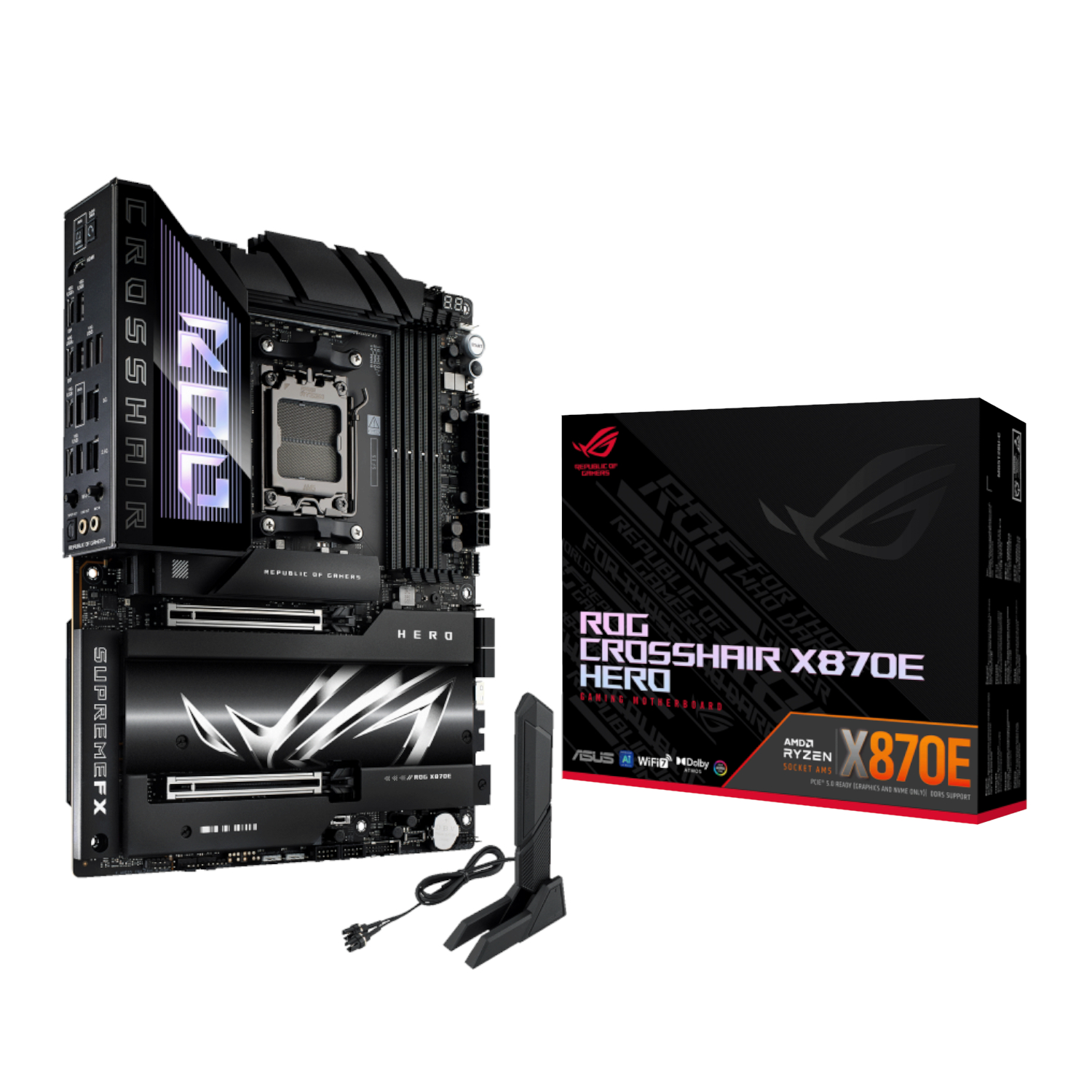 ASUS_ROGCROSSHAIRX870EHERO_wr_01a ASUS ROG CROSSHAIR X870E HERO AM5 ATX Gaming Motherboard - Image 1