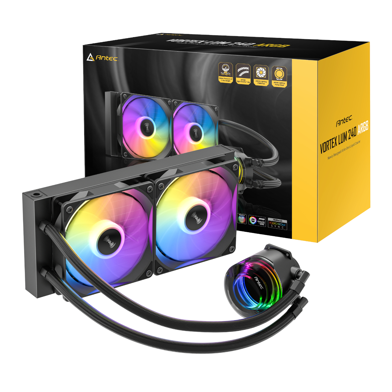 Antec_VORTEX-LUM-240-ARGB_wr_01a Antec Vortex LUM 240 ARGB CPU Liquid Cooler Black - Image 1