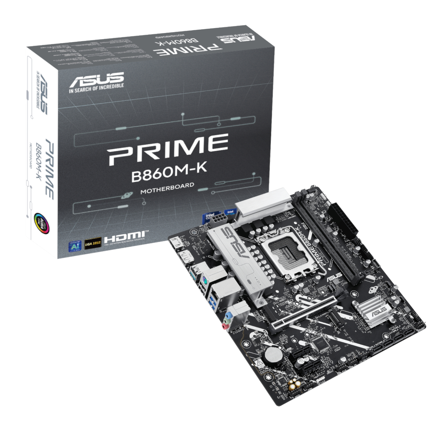 Asus_PRIME-B860M-K_wr_01a ASUS Motherboard/mATX/LGA1851/2xDDR5/Max 128GB/2xM.2/4xSATA/1xPCIe4*16/2xPCIe4*1/1xHDMI/1xDP/RAID - Image 1