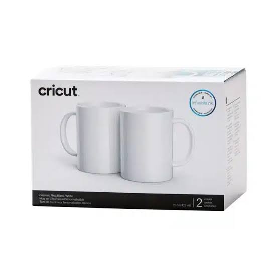 CC-2007823 2007823 - Cricut Ceramic Mug Blank 440ml 2 Pack (White); 2 Infusible Ink™ compatible* mug blanks 15 oz / 440 ml in White - *Sublimation compatible; Smooth, straight walls for flawless transfers; Dishwasher & microwave safe; Includes ready-to-gift box for any occasion; For use with Cricut Mug Press™ & Infusible Ink products (sold separately) - Image 1