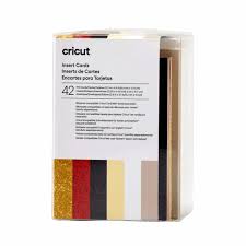 CC-2009466 2009466 - Cricut Insert Cards Glitz & Glam R10 8.9x12.4cm 42-Pack; 42 R10 Cards (14 of each color) in Taupe, White, Cream; 42 Inserts (14 of each color) in Black Glitter, Red Glitter, Gold Glitter; 42 White Envelopes; Dimensions: R10 Cards 3.5 in x 4.9 in (8.9cm x 12.4 cm), Inserts 3.25 in x 4.6 in (8.2 cm x 11.7 cm), Envelopes 3.6 in x 5.1 in (9.2 cm x 13 cm); Create vibrant two-tone greeting cards without the mess or hassle of glue; Easy to cut with Cricut Joy™ Card Mat or Cricut Card Mat (sold separately); For Cricut Joy™ and Cricut Explore® and Cricut Maker® machines - Image 1