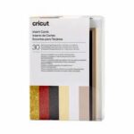 2009470 - Cricut Insert Cards Glitz & Glam R40 12.1x16.8cm 30-Pack; 30 R40 Cards (10 of each color) in Taupe, White, Cream, 30 Inserts (10 of each color) in Black Glitter, Red Glitter, Gold Glitter; 30 White Envelopes; Dimensions: R40 Cards 4.75 in x 6.6 in (12.1 cm x 16.8 cm); Inserts 4.5 in x 6.4 in (11.4 cm x 16.2 cm); Envelopes 5.1 in x 7.25 in (13 cm x 18.4 cm); Create vibrant two-tone greeting cards without the mess or hassle of glue; Easy to cut with specialized Cricut Card Mat (sold separately); For Cricut Explore® and Cricut Maker® machines