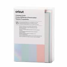 CC-2009482 2009482 - Cricut Cut-Away Cards Pastel R10 8.9x12.4cm 18-Pack; 18 R10 cards with adhesive (6 Tulip, 6 Powder Blue, 6 Whispering Blue); 18 Silver Matte Holographic backers; 18 White envelopes; Dimensions: Cards 3.5 in x 4.9 in (8.9 cm x 12.4 cm), Backers 3.3 in x 4.7 in (8.4 cm x 12 cm), Envelopes 3.6 in x 5.1 in (9.2 cm x 13 cm); Create stunning custom cards in minutes; Easy to cut with Cricut Joy™ Card Mat or Cricut Card Mat (sold separately); For Cricut Joy™ and Cricut Explore® and Cricut Maker® machines - Image 1