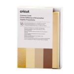 2009485 - Cricut Cut-Away Cards Neutrals R10 8.9x12.4cm 18-Pack; 18 R10 cards with adhesive (6 Gray, 6 Khaki, 6 Cream); 18 Gold Holographic backers; 18 White envelopes; Dimensions: Cards 3.5 in x 4.9 in (8.9 cm x 12.4 cm), Backers 3.3 in x 4.7 in (8.4 cm x 12 cm), Envelopes 3.6 in x 5.1 in (9.2 cm x 13 cm); Create stunning custom cards in minutes; Easy to cut with Cricut Joy™ Card Mat or Cricut Card Mat (sold separately); For Cricut Joy™ and Cricut Explore® and Cricut Maker® machines