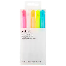 CC-2009849 2009849 - Cricut 5 medium point 1.0 mm opaque pens in pink, white, orange, yellow, and blue; Highly opaque ink shows up well on light and dark materials; Embellish projects with personal notes or drawings using your Cricut® cutting machine; Ideal for paper crafts, cards, labels, invitations, or adding a "handwritten" message; For Cricut Maker® and Cricut Explore® machines; Water-based, acid-free, nontoxic, permanent after dry; conforms to ASTM D-4236 - Image 1