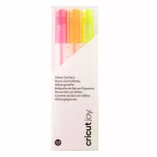 CC-2009963 2009963 - Cricut 3 Glitter Gel Pens (0.8 mm) in Neon Pink, Neon Orange, Neon Yellow; Embellish projects with personal notes or drawings; For use with cards, paper projects & more; For Cricut Joy™ cutting machines; Water-based, acid-free, nontoxic; conforms to ASTM D-4236 - Image 1