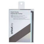 2008795 - Cricut Joy Insert Cards A1 15-pack (Gray, Silver, Holographic) 8.89x12.45cm; 15 Gray cards, 15 Silver Holographic inserts, 15 White envelopes; Dimensions: Cards 8.89 cm x 12.45 cm (3.5 in x 4.9 in), Inserts 8.26 cm x 11.8 cm (3.25 in x 4.65 in), Envelopes 9.21 cm x 13.08 cm (3.62 in x 5.15 in); Create vibrant two-tone greeting cards without the mess or hassle of glue; Easy to cut with specialized Cricut Joy™ Card Mat (sold separately); For Cricut Joy™
