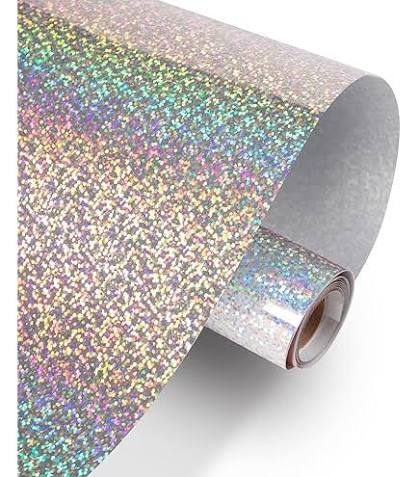 CC-HOLO-SPARKLE-IRON-ON-SL 2004140 - Cricut Holographic Sparkle Iron-On 30x60cm (Silver); 1 roll 12 in. x 24 in. Holographic Sparkle Iron-on; Perfect for custom fashion and accessories, bags, pillows, party and home décor, and more; Cricut® machines cut intricate images through iron-on heat transfer film while leaving the backing intact for easy application - Image 1