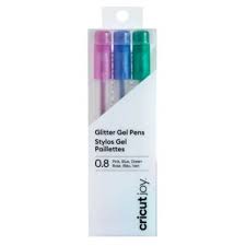 CC-MED-POINT-GEL-PEN-PK-BL-GN 2007080 - Cricut Joy Medium Point Gel Pen Set 3-pack (Glitter Pink, Blue, Green) 0.8mm; 3 medium point (0.8) pens in Pink, Blue, Green; Embellish your projects with personal notes or drawings; Ideal for mermaid-themed event invitations, decorations for birthday bashes, or adding a "handwritten" message to any project; For Cricut Joy™ - Image 1