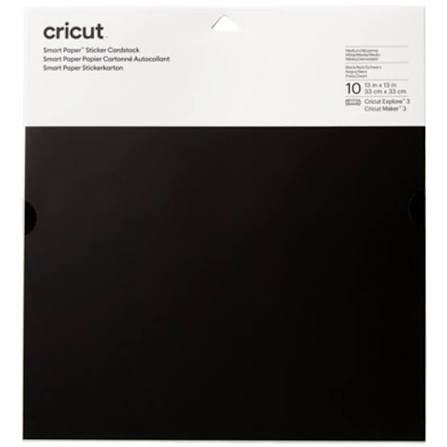 CC-SMART-STCKR-CS-10SHT-BK 2008316 - Cricut Smart Sticker Cardstock 33x33cm 10 sheets (Black); 10 sheets 13 in x 13 in (33 cm x 33 cm) in Black; Skip the glue for hassle-free paper projects; Works without a cutting mat – just load & go!; Smooth, medium weight (210 gsm / 78 lb); For Cricut Maker® 3 & Cricut Explore® 3 - Image 1