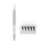 2004843 - Cricut TrueControl Knife Kit (Blue) with 5x spare blades; Enjoy better control for beautiful results on a wide variety of materials, including paper, cardstock, thin plastics, canvas, fabrics, and more; Combo pack includes TrueControl™ Knife in blue and 5 additional blades; Blade lock system gives you greater control - No-touch experience makes changing blades easy; Premium steel blades for effortless cuts - Cushionedgrip, protective cap, and anti-roll feature; Use storage cartridge to track and dispose of used blades