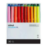 2008782 - Cricut Ultimate Infusible Ink Pen Set 30 pack 0.4mm; 30 fine point (0.4) Infusible Ink™ pens in Rose, Bubble Gum, Dusty Rose, Fuchsia, Coral, Red, Paprika, Orange Peel, Sunflower, Butterscotch, Yellow, Mint, Light Green, Apple Green, Sage, Green, Forest Green, Sky Blue, Something Blue, Azure Blue, Vivid Blue, Navy, Lilac, Light Purple, Eggplant, Violet, Gray, Dark Gray, Greige, Black; Produces vibrant, pro-quality transfers that last a lifetime; Requires compatible Infusible Ink blank (sold separately) and Cricut EasyPress™ or heat press that reaches 400°F (205°C); Transferred inks won't flake, peel, fade, crack, or wrinkle