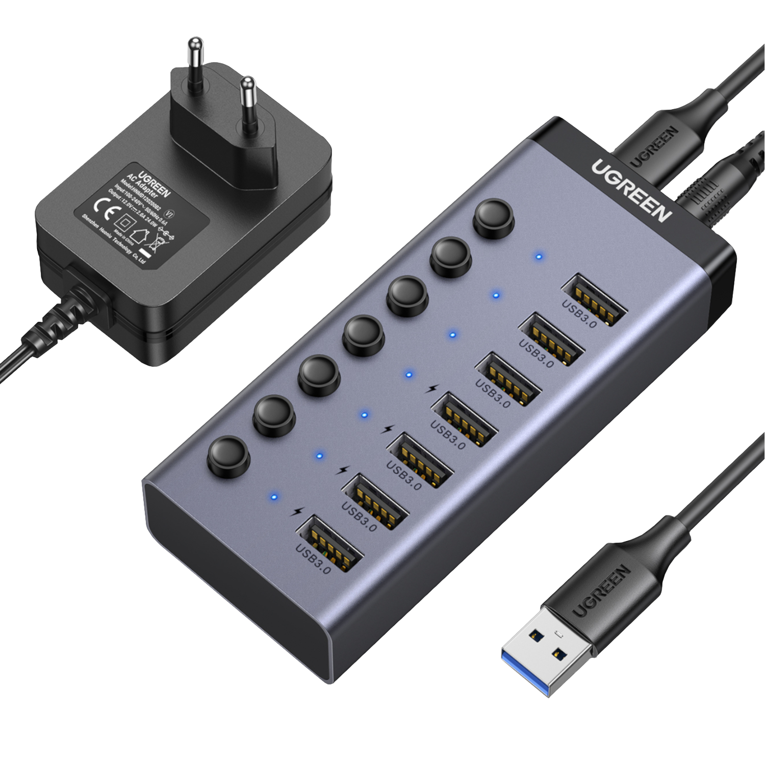 CM481-90307_UGREEN-7-in-1-USB-3.0-Hub-Grey_wr_01a UGREEN Powered USB 3.0 Hub 7 Ports - Image 1