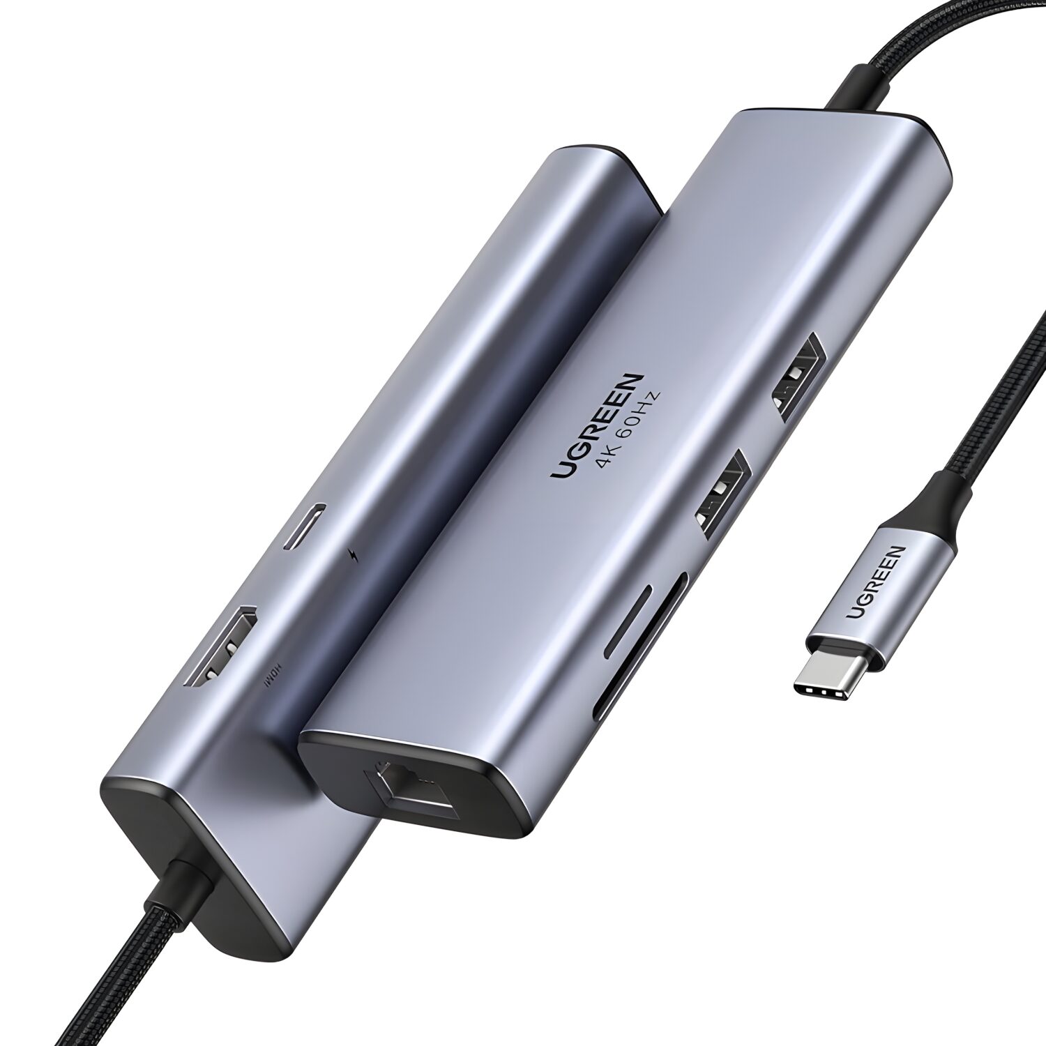 CM512-60515-WR-01 UGREEN USB-C to 2*USB3.0 + HDMI + RJ45 + SD&TF + PD Port Hub - Image 1