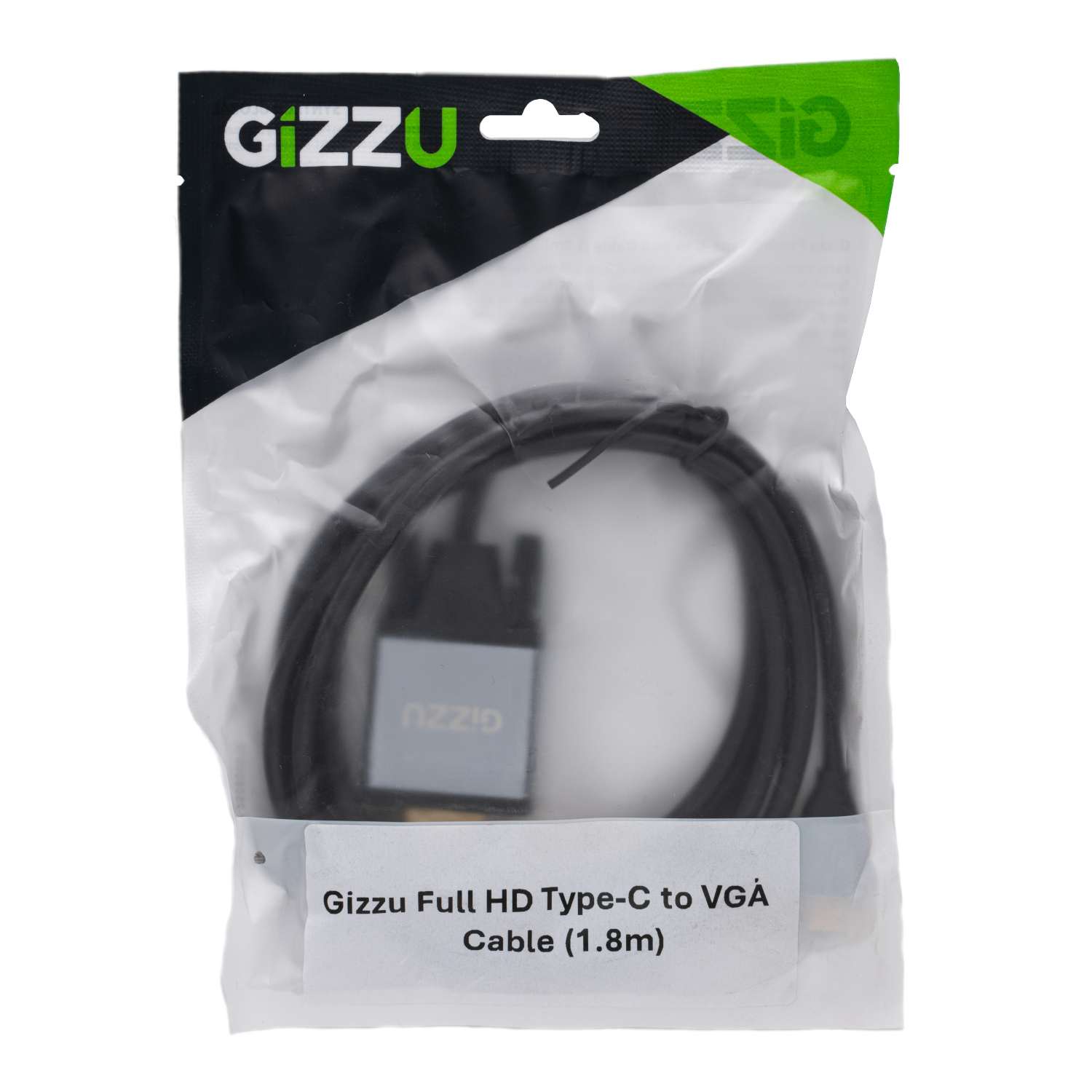 GCPCV18_Gizzu-Full-HD-Type-C-to-VGA-Cable-1.8m-Black_wr_01a Gizzu Type-C to VGA Cable 1.8m Poly - Image 1