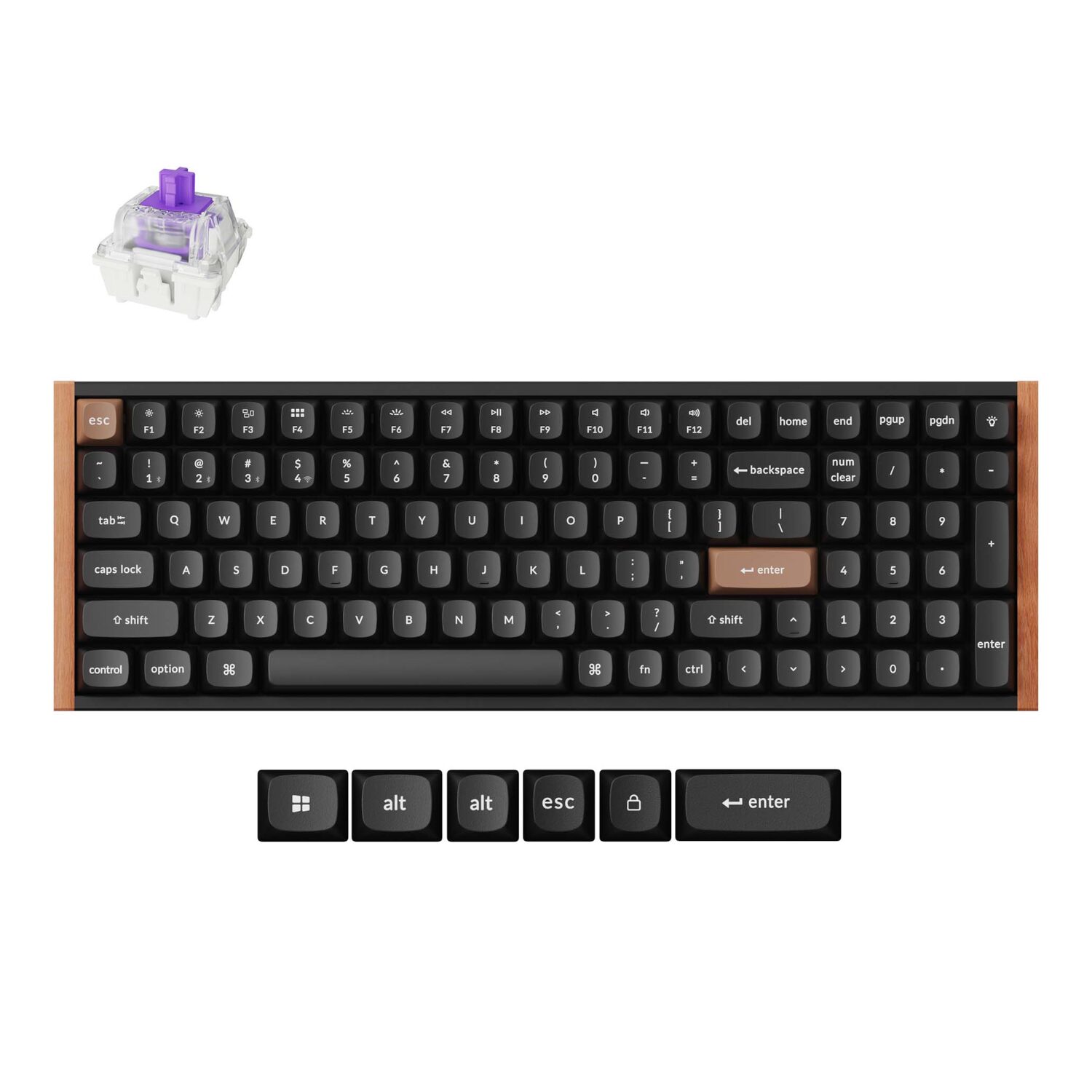 K4-HE-WR-01 Keychron K4 HE 96% Magnetic Switch Hot-Swap Gateron Dbl-Rail Nebula Switch RGB Wireless Keyboard - Black (Wood + Al) - Image 1