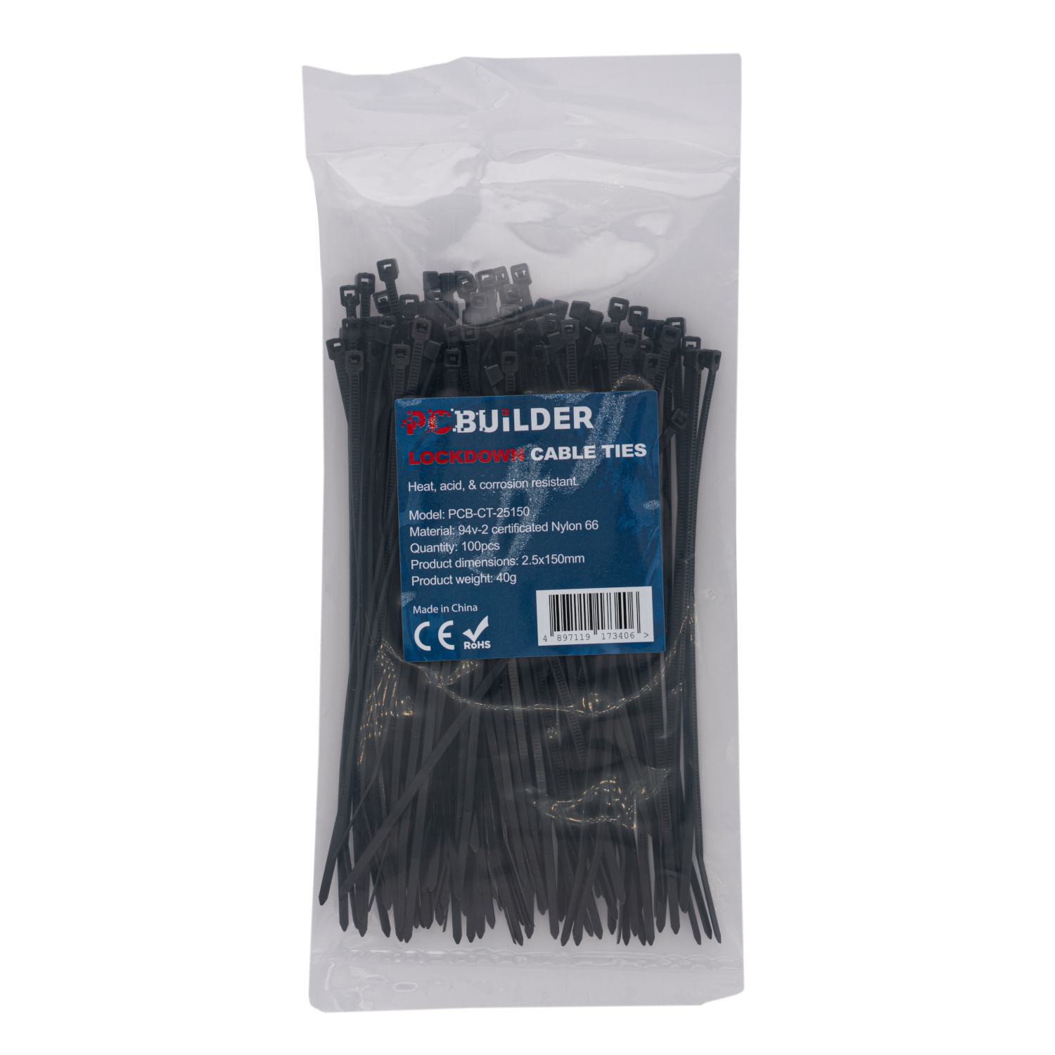 PCB-CT-25150_PCBuilder-LOCKDOWN-150mm-Cable-Ties-100-pcs-Black_wr_01 PCBuilder LOCKDOWN Cable Tie 150mmx2.5mm (100 units in a pack) - Image 1