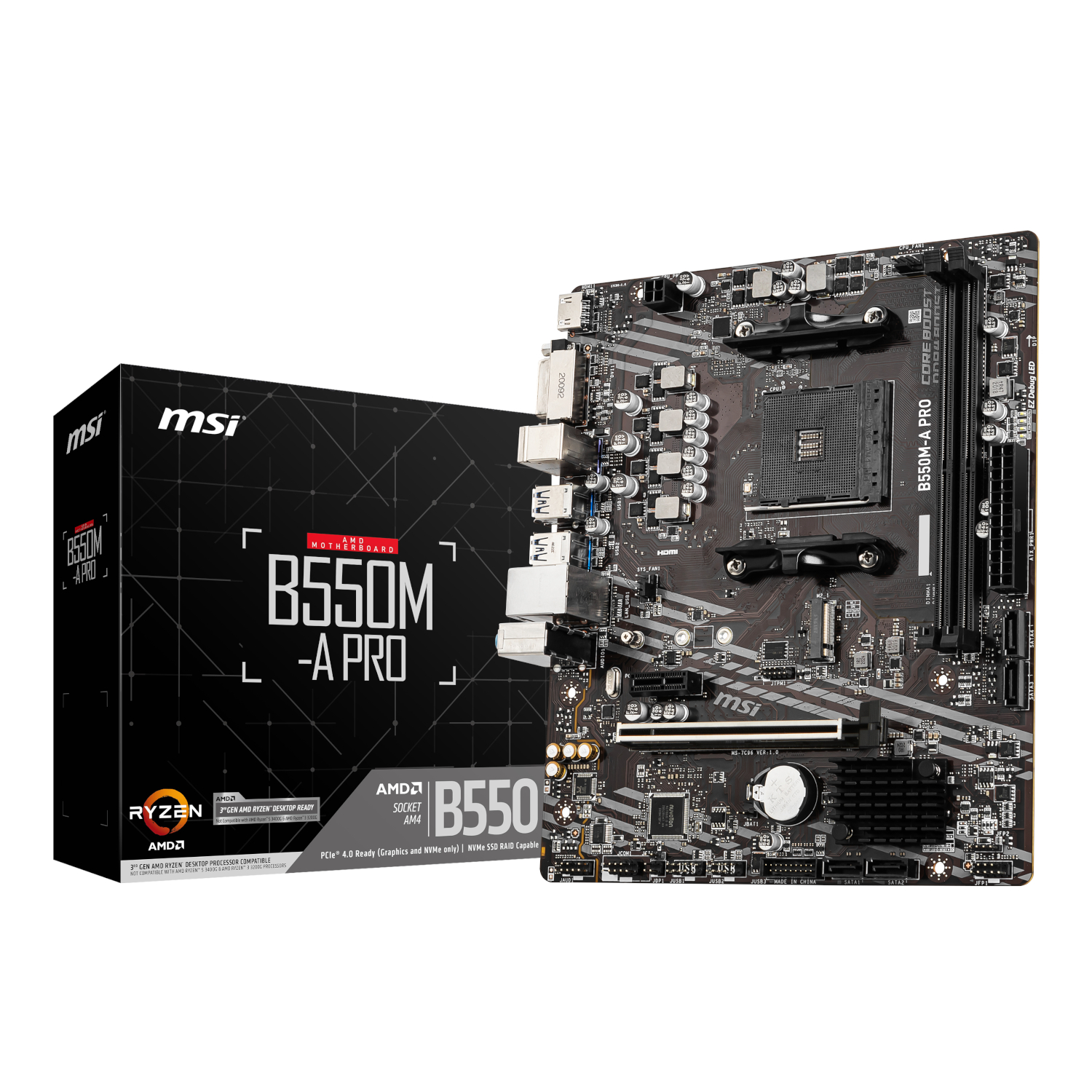 PROB550M-APRO_MSI-B550M-A-Pro-AM4-M-ATX-Motherboard-Black_wr_01a MSI PRO B550M-A PRO AMD AM4 MATX Gaming Motherboard - Image 1