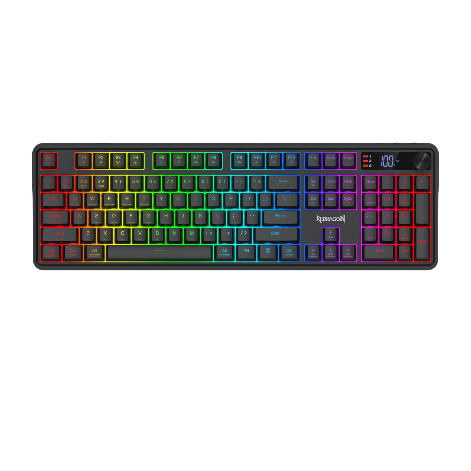 RD-K526-PRO_Redragon_RM104_PRO_VOLCANO_RGB_Wireless__wr_01 REDRAGON VOLCANO PRO Wireless Membrane Gaming Keyboard - Black - Image 1