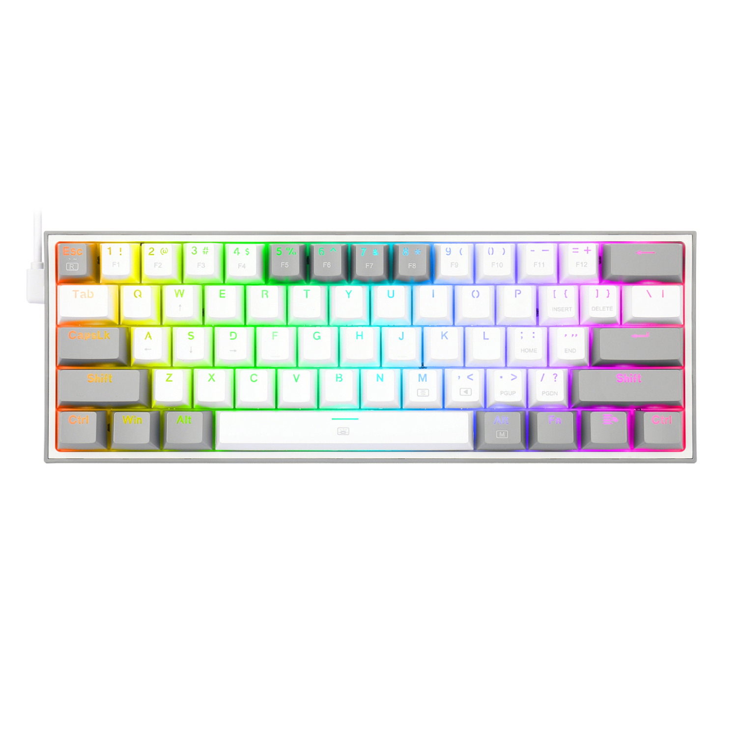RD-K617-RGB-WG_Redragon-K617-FIZZ-60-Wired-RGB-Gaming-Keyboard-White-Grey_wr_01 REDRAGON FIZZ Wired Mechanical Keyboard RGB 61Key Design - White / Grey - Image 1