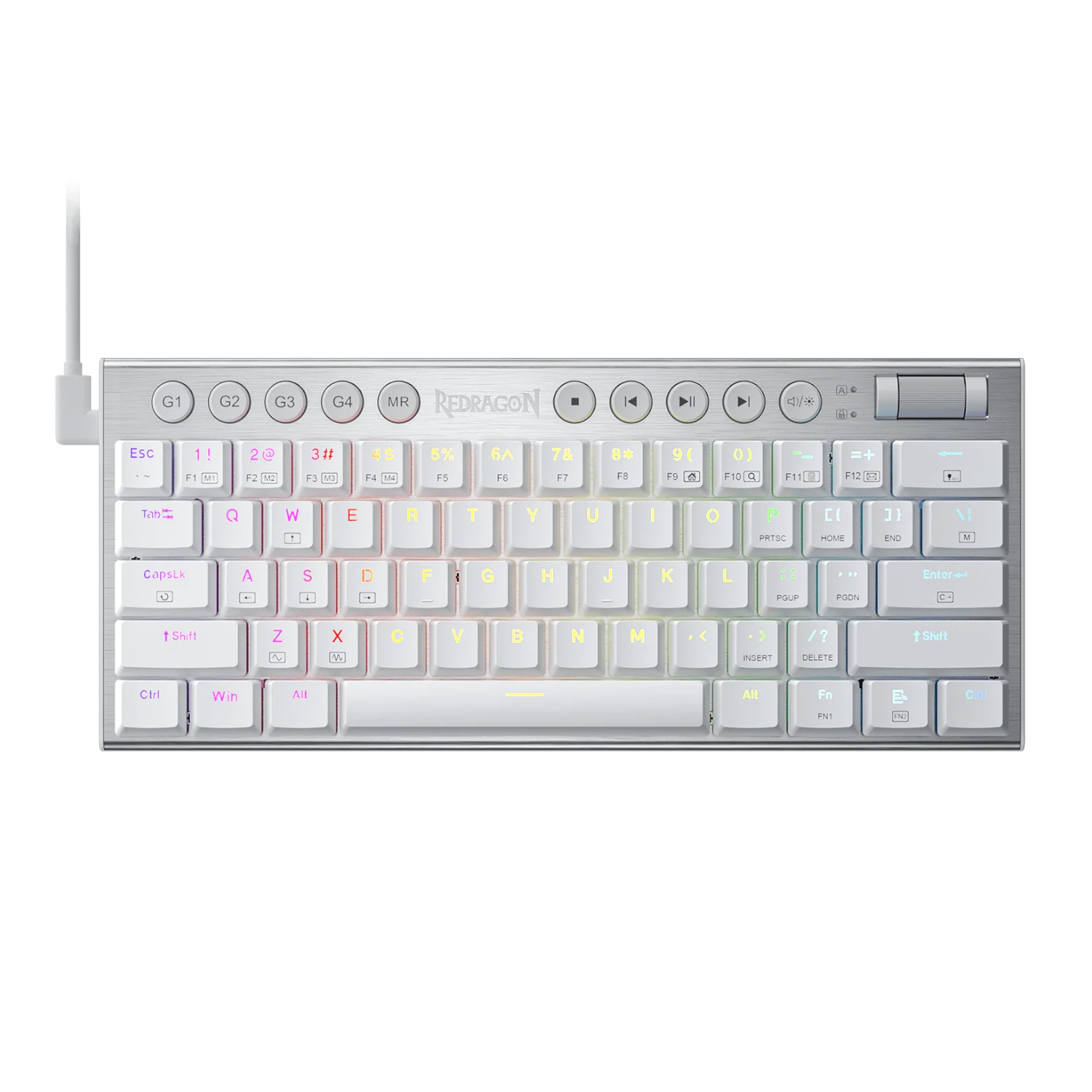 RD-K632W-RGB_Redragon-K632-HORUS-Mini-60-RGB-Wired-Gaming-Keyboard-–-White_wr_01a REDRAGON Horus Mini 61Key Red Switch RGB Low Profile Gaming Mechanical Keyboard - White - Image 1