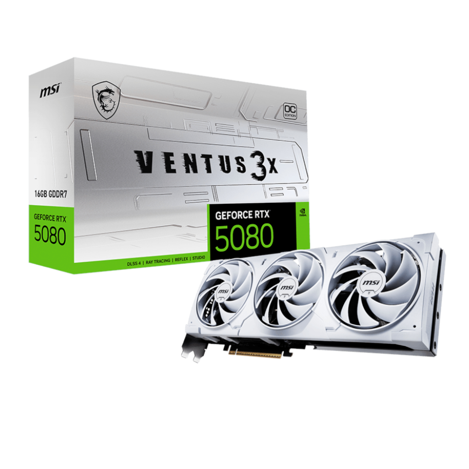 RTX5080VENTUS3XOC16GBWH_MSI-GeForce-RTX™-5080-16G-VENTUS-3X-OC-White-Graphics-Card_wr_01a MSI Nvidia GeForce RTX 5080 VENTUS 3X OC 16GB GDDR7 Graphics Card - White - Image 1