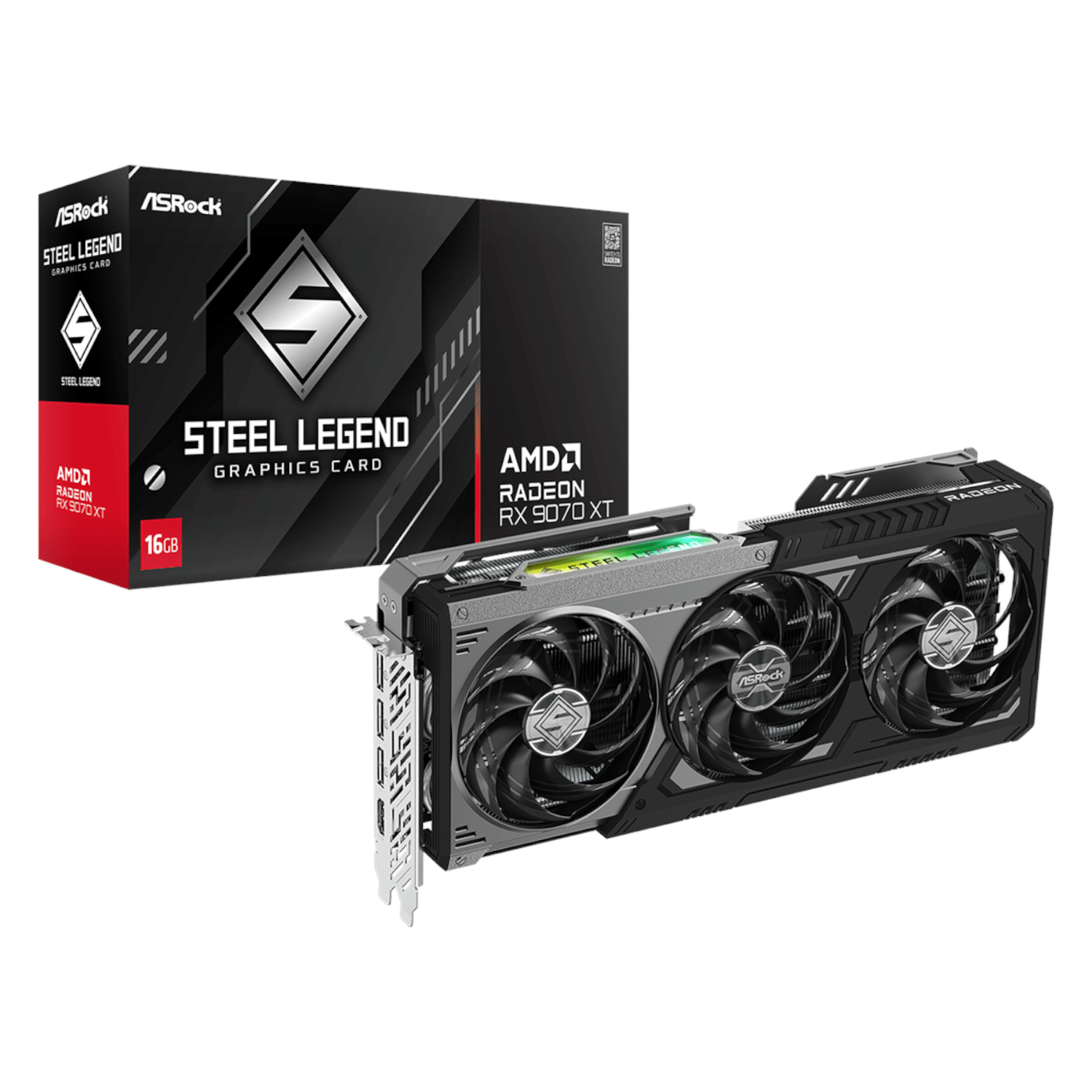 RX9070XTSTEELLEGENDDARK16_ASROCK-RADEON-RX9070-XT-STEEL-LEGEND-DAR_wr_01 ASRock Radeon RX9070 XT Steel Legend Dark 16G Graphics Card - Image 1