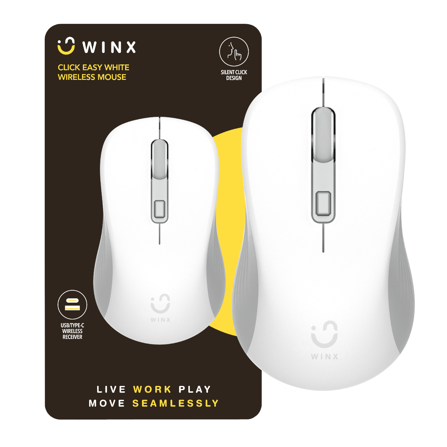 WX-KB109_WINX_CLICK_Easy_1600DPI_Wireless-Mouse_White_wr_01a WINX Click Easy 1600DPI 2.4GHz Wireless Mouse - White - Image 1