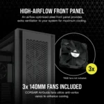 Corsair 7000D AIRFLOW Full-Tower ATX PC Case 10x 2.5" Drive Bays, 6x 3.5" Drive Bays Fan layout: Front 3x 120mm, 3x 140mm, Top 3x 120mm ,3x 140mm, Side 4x 120mm, Rear 1x 120mm, 1x 140mm 4x USB 3.0, 1x USB 3.1 Type-C Colour: Black Mini-ITX, Micro-ATX, ATX, E-ATX - Image 2